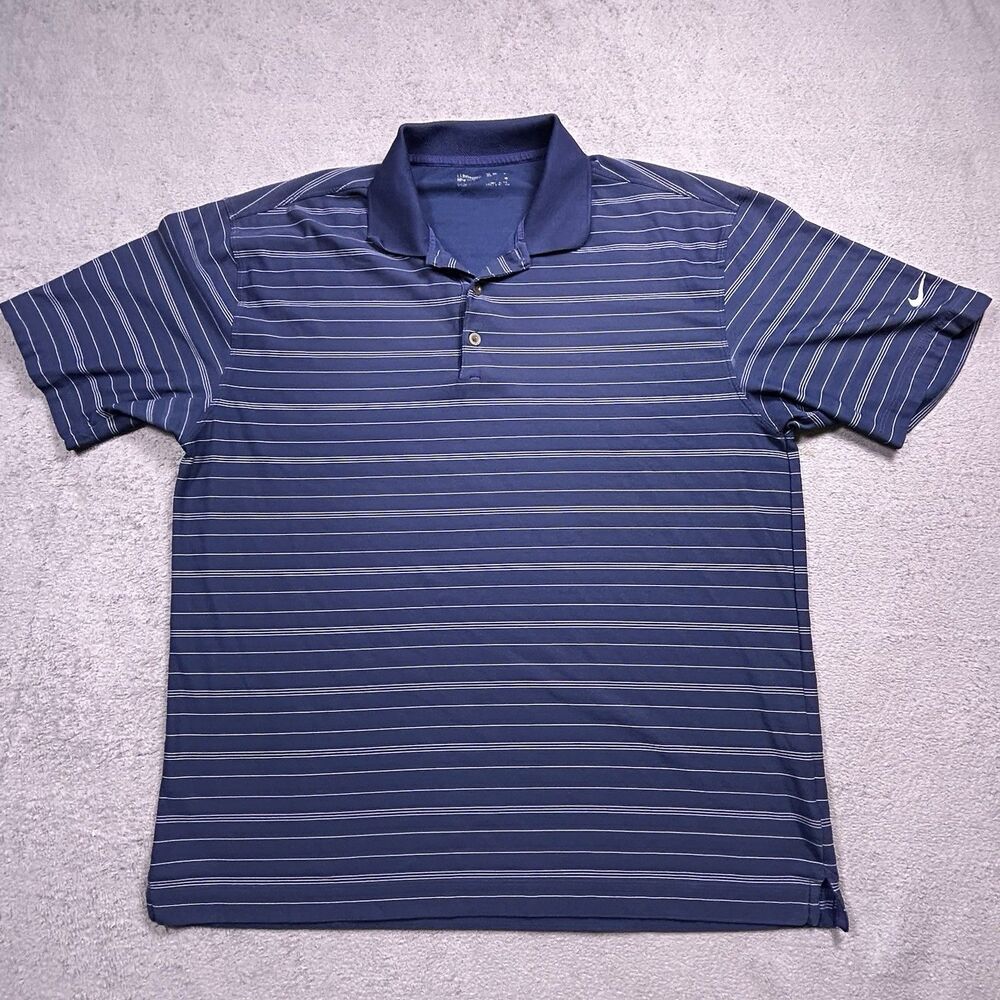 Nike Golf Polo Shirt Mens Large Blue Striped Short Sleeve Dri-Fit Performance